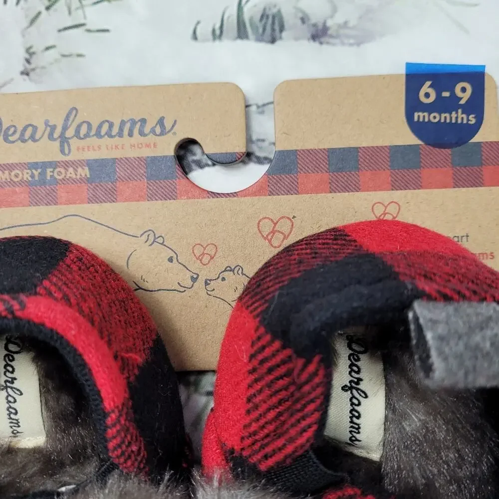 Dearforms Buffalo Check Baby Bear Closed Back Slipper size 6-9 months